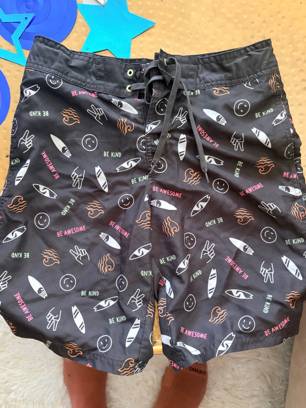 art class Black Mesh-Lined Swim/Active Shorts with Yellow Accent